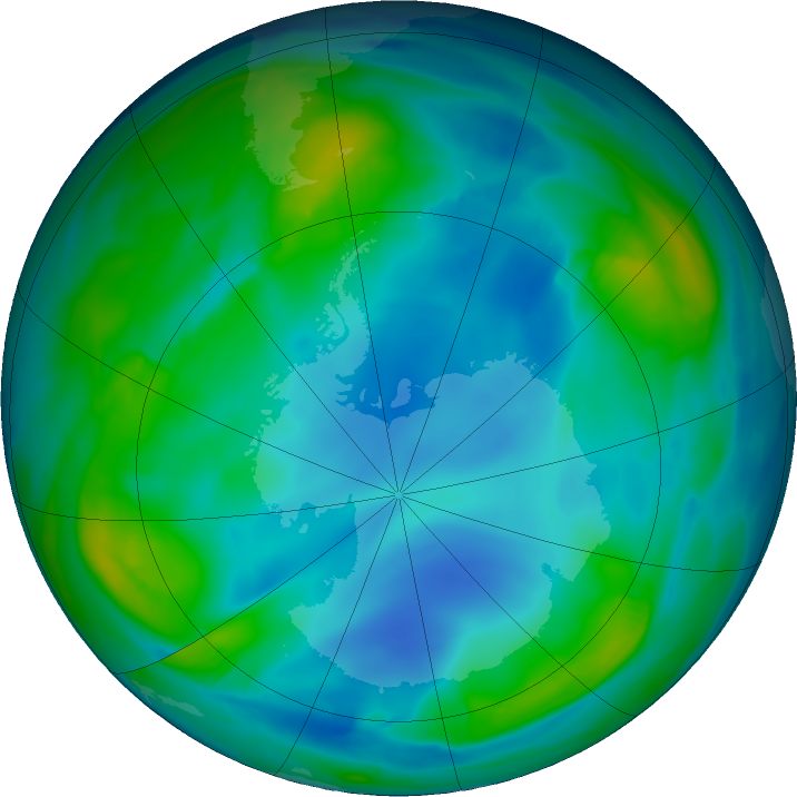Antarctic ozone map for 06 July 2022